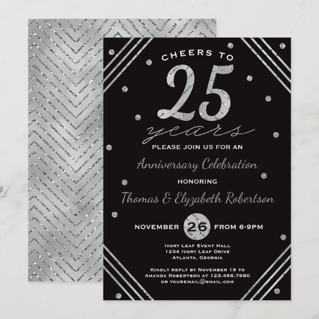 25-årsjubileumspartaj Invitation, Falskt Silver Inbjudningar (Fram/baksida)