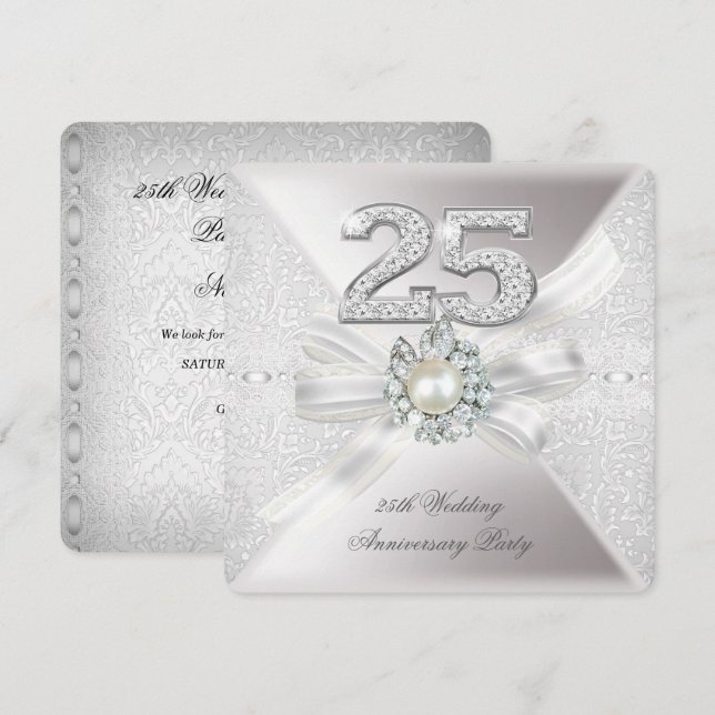 25-årsjubileumspartaj Pärl Silver Inbjudningar (Fram/baksida)