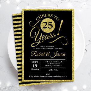 25-årsjubileumsparty - Guld Svart Inbjudan