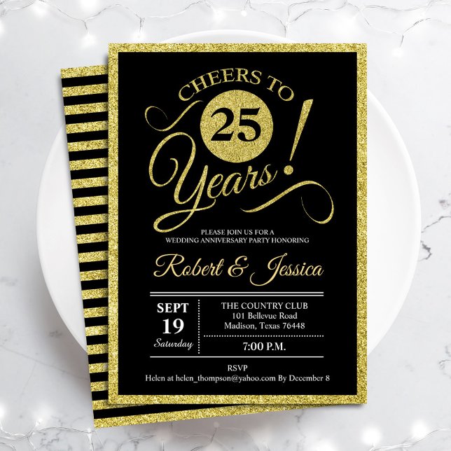25-årsjubileumsparty - Guld Svart Inbjudan (Skapare uppladdad)
