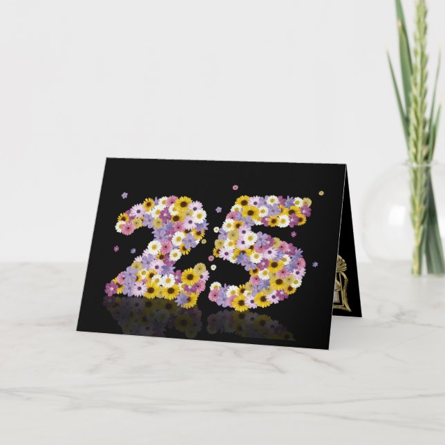 25-årskort med brev i blomsterodling kort (Framsida)