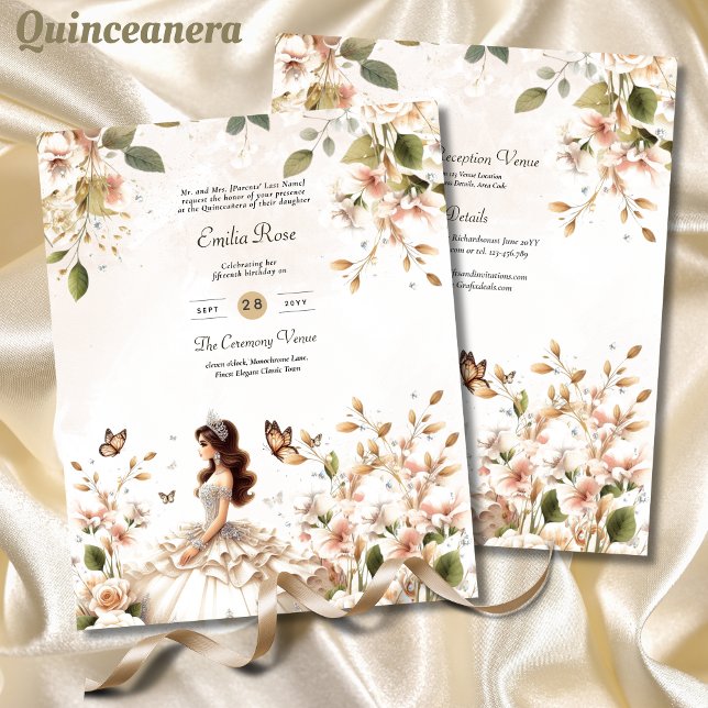 25 Blommigt för elfenbenstorn Quinceanera Dress Pa Flygblad (Skapare uppladdad)