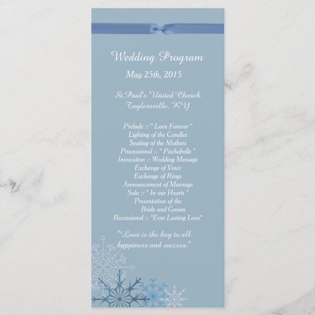 25 Blue Snowflake Winter Wedding Program (Framsida)