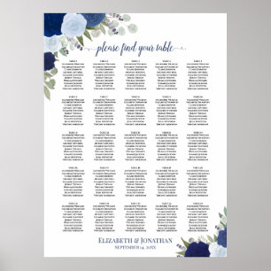 25 Bord Blue Boho Blommigt Bröllop Sittplatsdiagra Poster