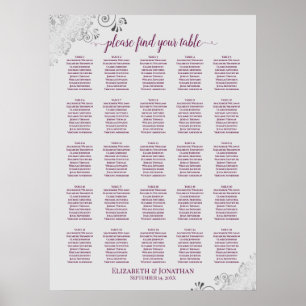 25 Bord Cassis på sittplatskartan Grått Bröllop Poster