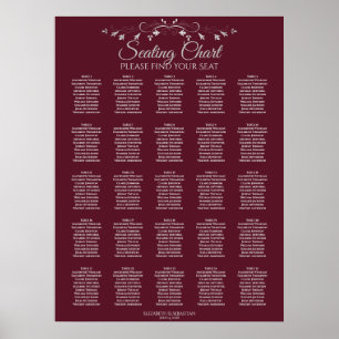 25 Bord Elegant Burgundy Bröllop sittplatsplan Poster
