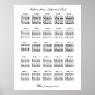 25 Bord Elegant Minimalistisk Placeringsplan Poster