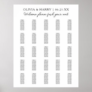 25 Bord Elegant Modern sittplatsplan för Bröllop Poster