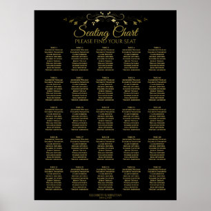 25 Bord Elegant, sätesdiagram för svart Bröllop i Poster