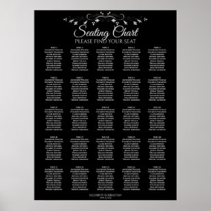25 Bord Elegant svart sittplatsplan för Bröllop Poster