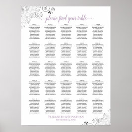 25 Bord Lacy Bröllop Seating Chart White Lavender Poster
