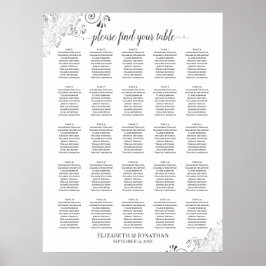 25 Bord Lacy Silver Bröllop sätesdiagram vit Poster