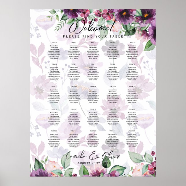 25 Bord Lila Blommigt Blommigt FÖR SÄTE Poster (Framsidan)