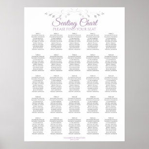 25 Bord Lila Grått Elegant bröllop sätesdiagram fö Poster