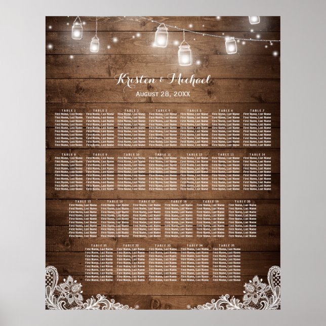 25 Bord Rustic String Ljus Sittdiagram Poster (Framsidan)