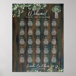 25 Bord Rustic Wood Gypsophila SEATING CHART Poster
