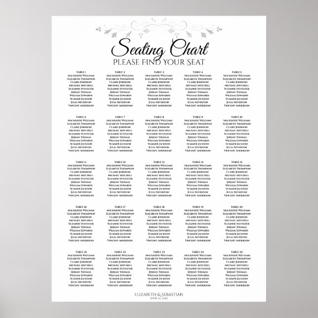 25 Bord, Silver, sjöschizofreni Bröllop Poster (Framsidan)