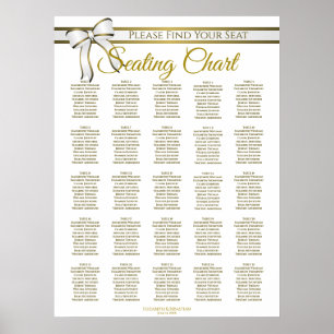 25 Bord Vit & Guld Band Bröllopsplatskarta Poster