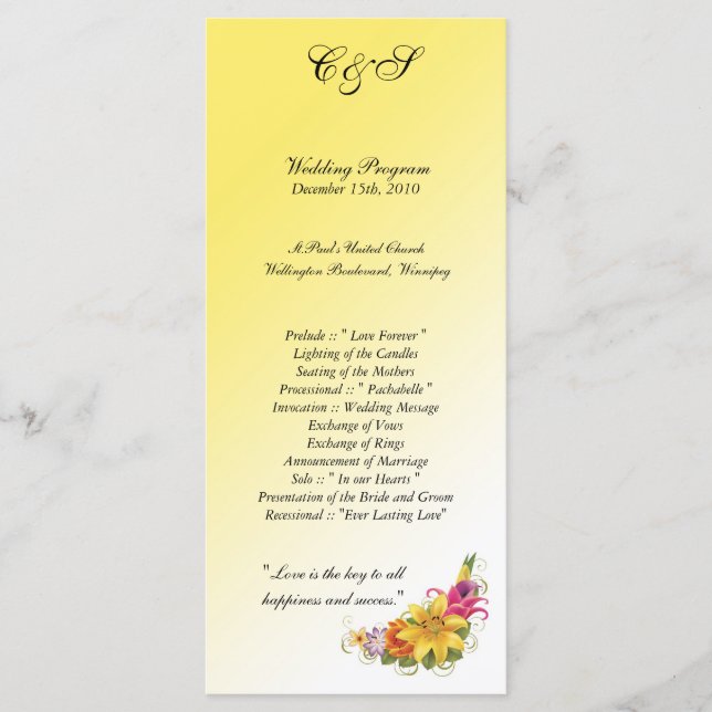 25 Bröllopsprogram i blomsterBouquet Program (Framsida)