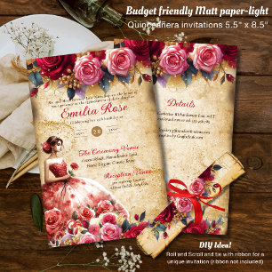 25 Budget Red Parchment look Quinceanera DIY Flygblad