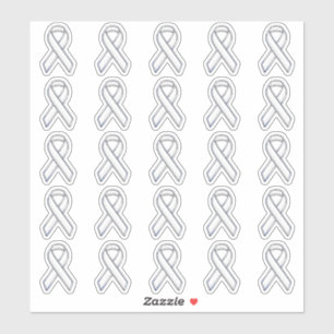25 Chrome Stil Print White Ribbon Awareness Klistermärken