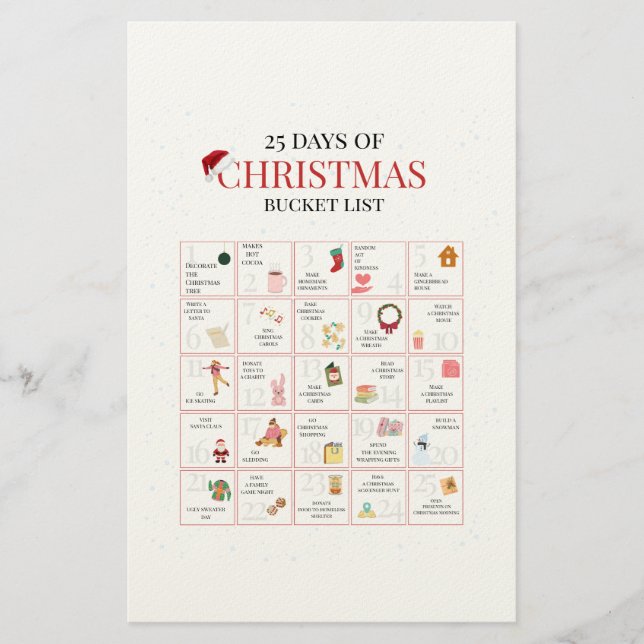 25 Days of Christmas Bucket List Art Brevpapper (Framsida)