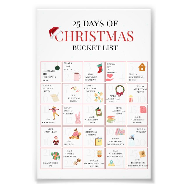 25 Days of Christmas Bucket List Art Fototryck (Framsidan)