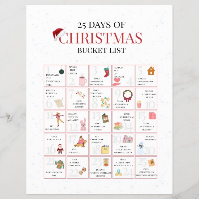 25 Days of Christmas Bucket List Art Reklamblad (Framsidan)