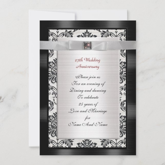 25:e årsdagen av festinbjudan svartvitt inbjudningar (Framsida)