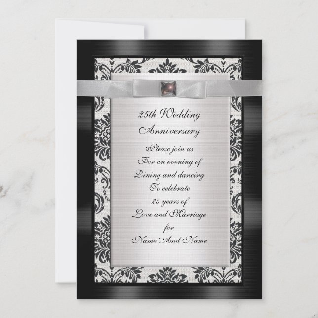 25:e årsdagen av festinbjudan svartvitt inbjudningar (Framsida)