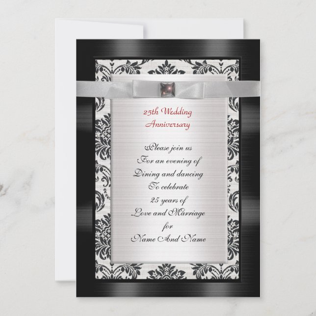 25:e årsdagen av festinbjudan svartvitt inbjudningar (Framsida)