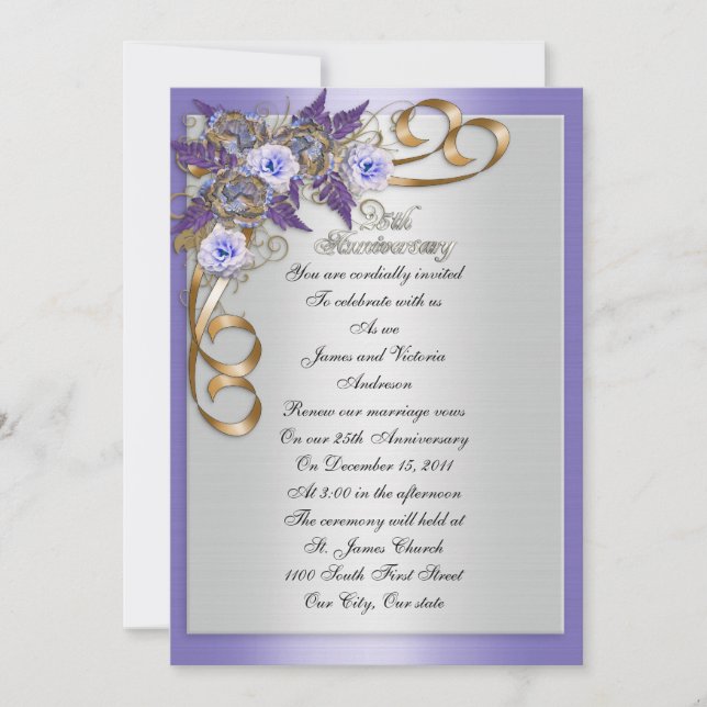 25:e årsdagen blommigt för förnyelse av elegant inbjudningar (Framsida)
