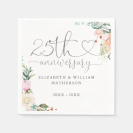 25:e årsdagen Blommigt för Heart Script Ro Pappersservett