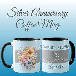 25:e årsdagen för blommor i silver namn blå mugg