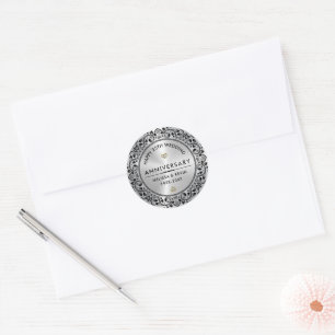 25:e årsdagen för Bröllop-Silver Gift Black Swirls Runt Klistermärke