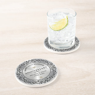 25:e årsdagen för Bröllop-Silver Gift Black Swirls Underlägg