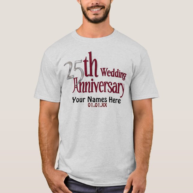 25:e årsdagen för Silver och Burgundi Tee Shirt (Framsida)