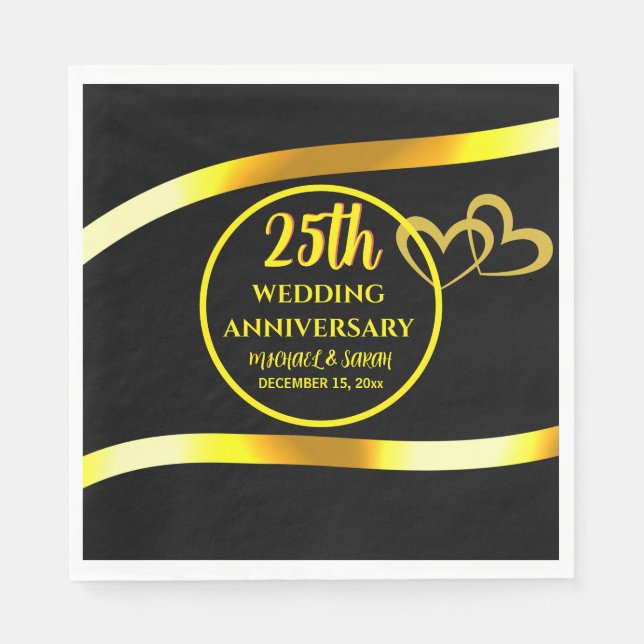 25:e årsdagen för Svarta Guld Bröllop Pappersservett (Framsidan)
