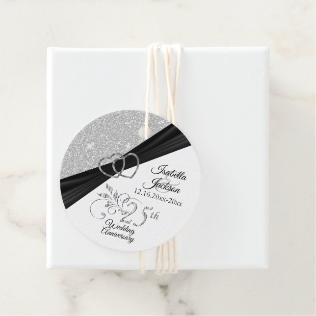 25:e årsdagen Silver Bröllop - Glitter Gåvor Etiketter (På plats)