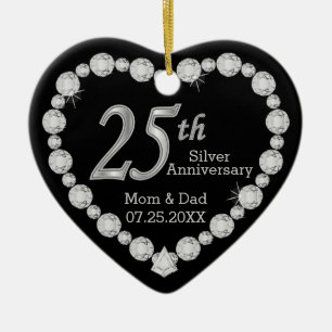 25:e årsdagen Silver Bröllop Heart Julgransprydnad Keramik