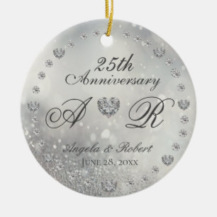 25:e årsdagen Silver Bröllop Julgransprydnad Keramik
