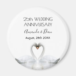 25:e årsdagen silver bröllop, vita svanar kärlek magnet
