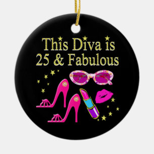 25:E BIRTHDAY FABULÖS DIVA-KONSTRUKTION JULGRANSPRYDNAD KERAMIK