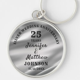 25:e BRÖLLOP ANNIVERSARY Silver Bröllop Editable Rund Silverfärgad Nyckelring