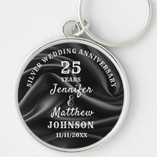 25:e BRÖLLOP ANNIVERSARY Silver Bröllop Editable Rund Silverfärgad Nyckelring