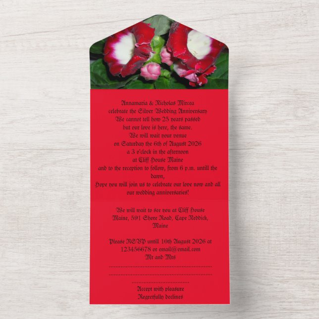25:e bröllop-årsdagen av inbjudan till silver (Insida)