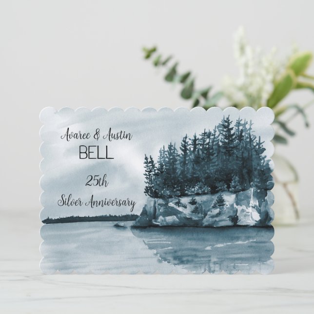 25:e Bröllop-årsdagen blått Sjö och skog (Stående Fram)
