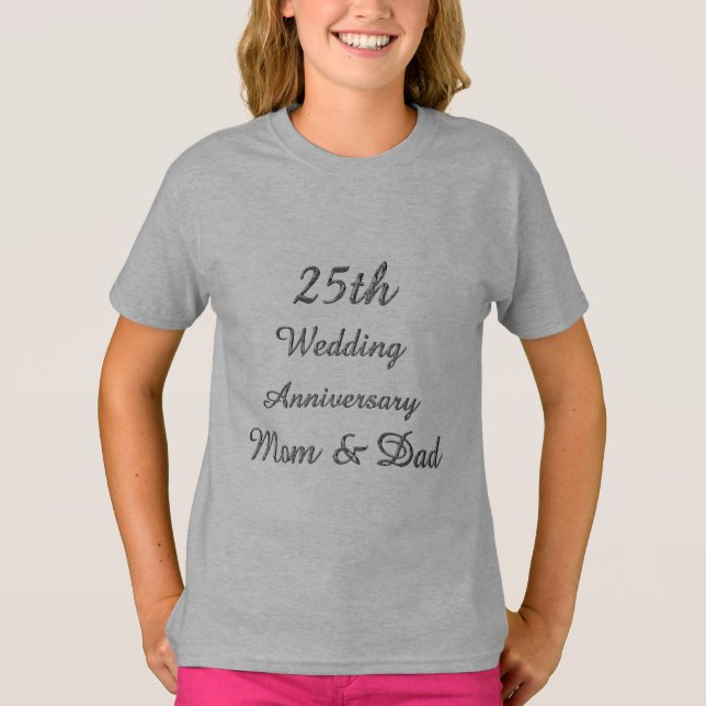 25:e Bröllop-årsdagen Chic Silver Typografi T-shirt (Framsida)