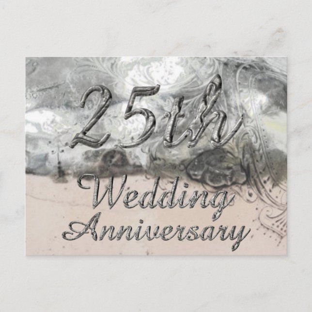 25:e Bröllop-årsdagen Chic Silver Typografi Vykort (Framsida)