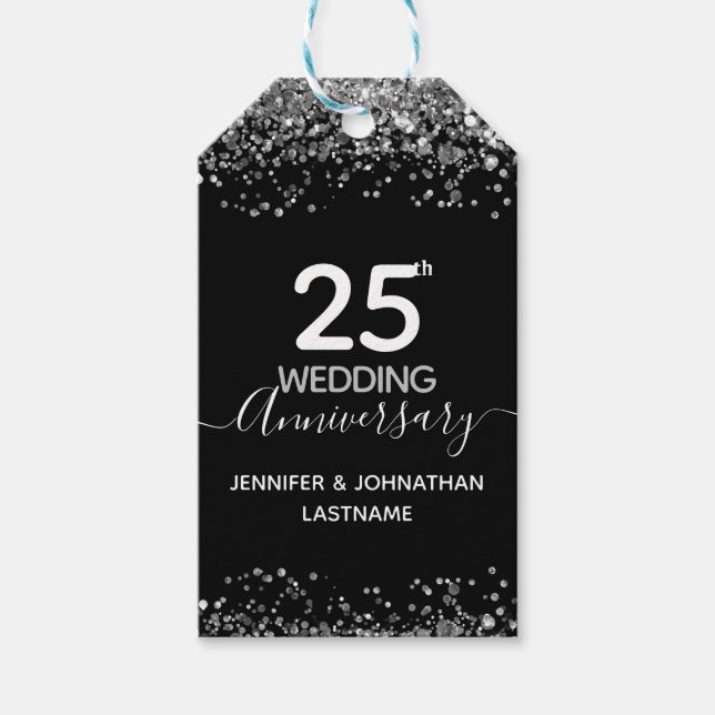 25:e Bröllop-årsdagen Faux Glitter Presentetikett (Framsidan)